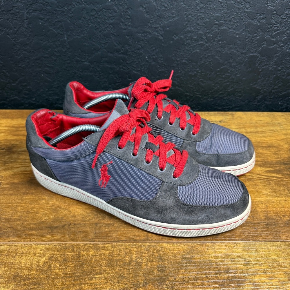 Polo Ralph Lauren Rother 0862 Grey Red Leather Mesh Sneakers Mens 11.5D